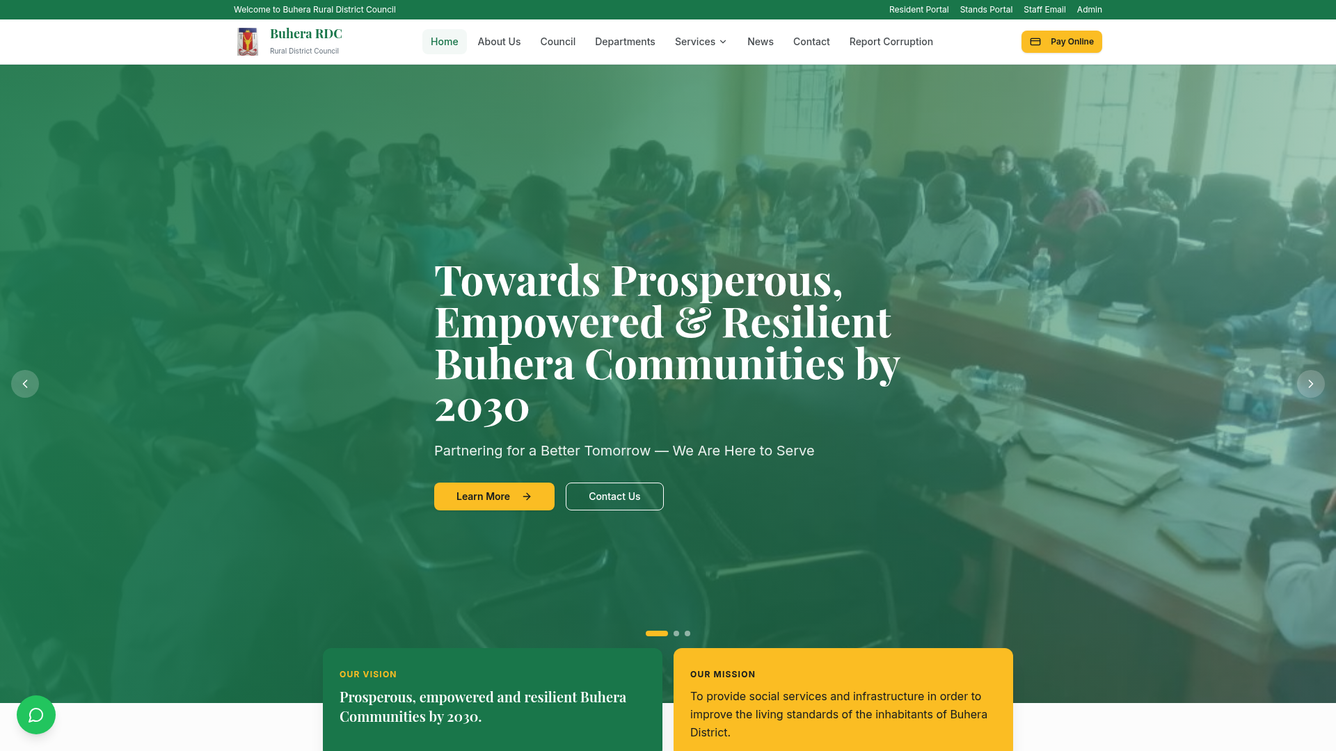 Buhera Rural District Council website screenshot