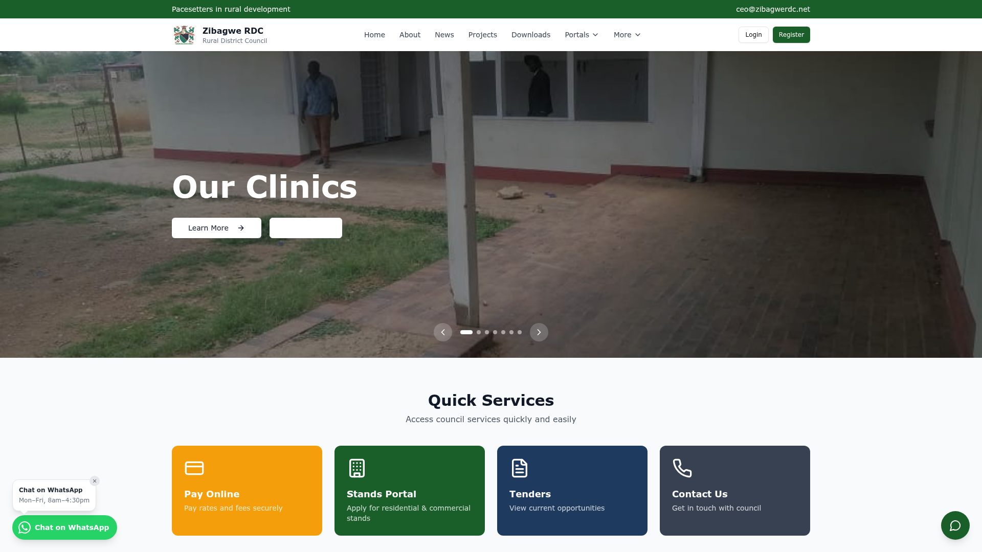 Zibagwe Rural District Council website screenshot